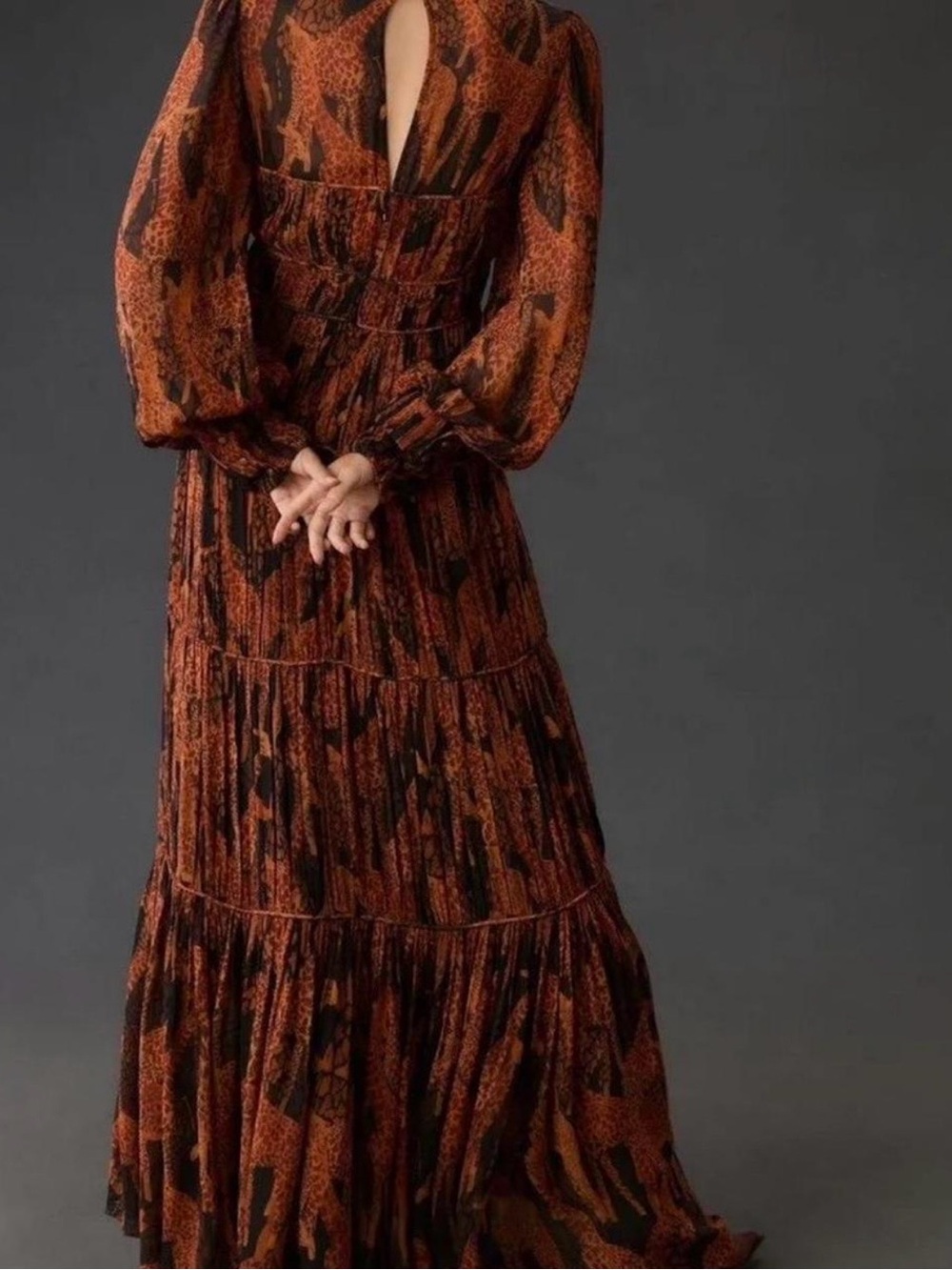 FARM Rio Rust and Black Tiered Maxi Dress - Picture 3 of 4